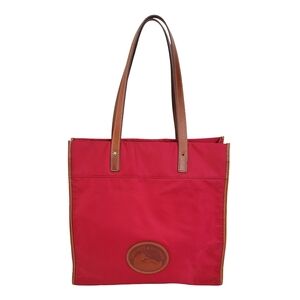 Dooney & Bourke Eton Tote Bag Nylon Leather Satin Red Tan